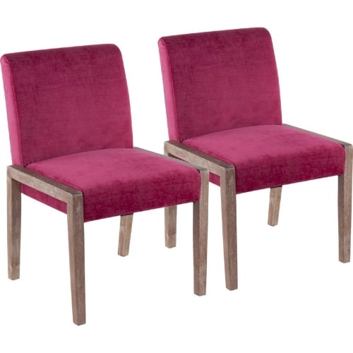 Carmen Dining Chair in White Washed Wood & Crushed Hot Pink Velvet (Set of 2)